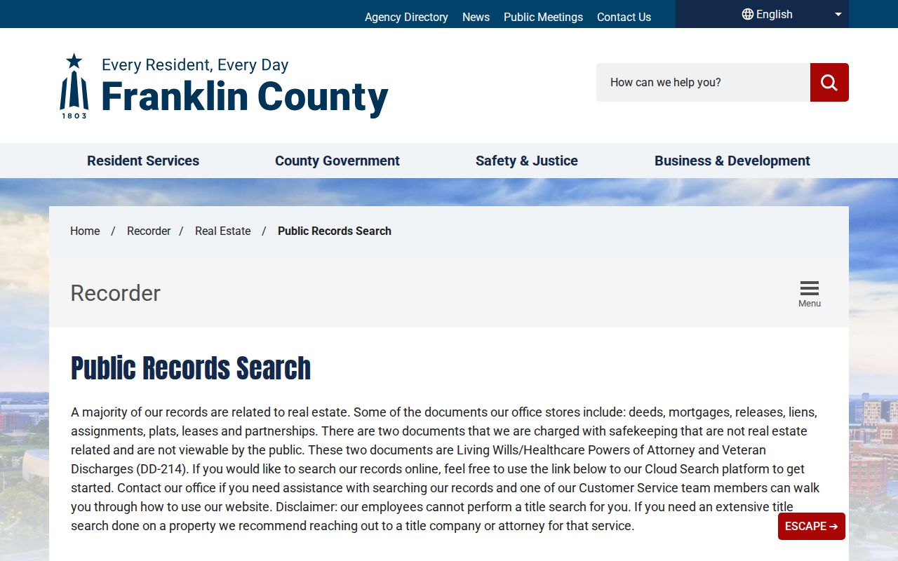 Jackson Township residents directory Franklin County Recorder records search