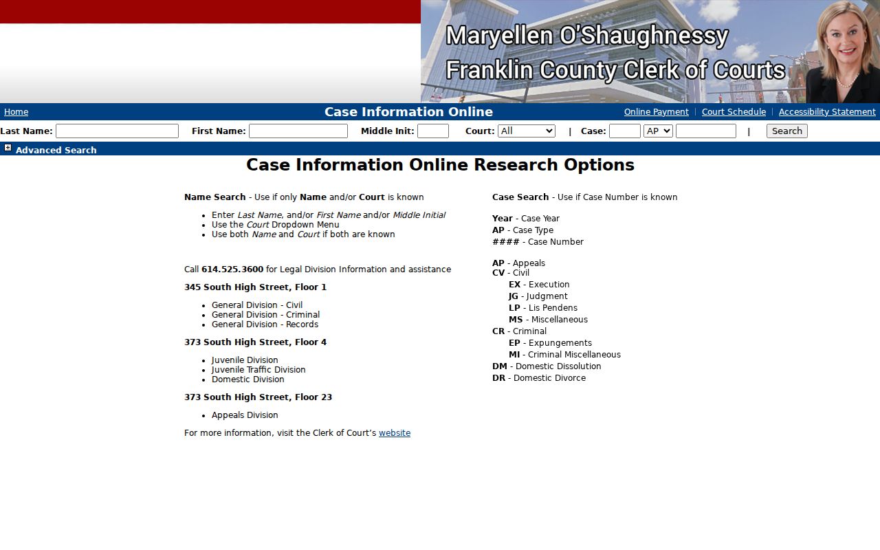 Jackson Township residents directory Common Pleas case information search