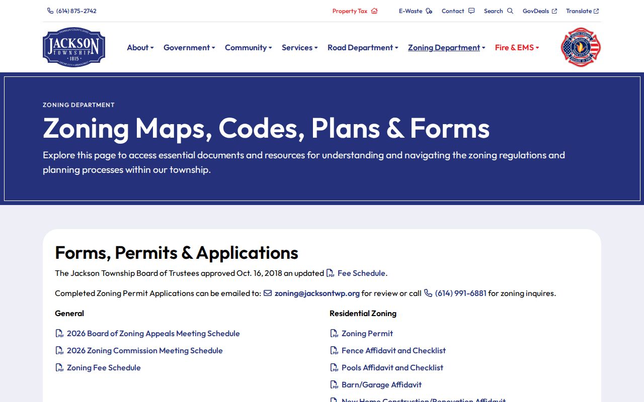 Jackson Township residents directory zoning records and forms