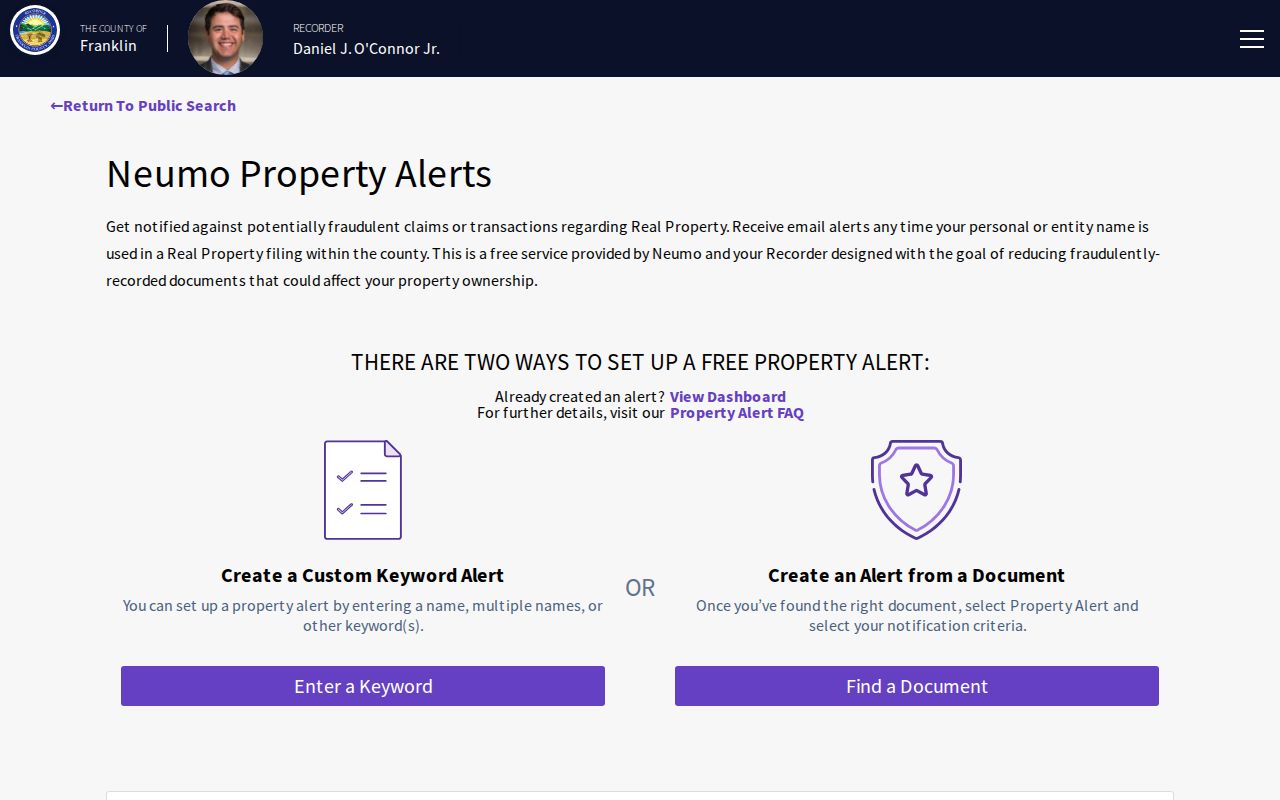 Jackson Township past residents Recorder Property Alert source page