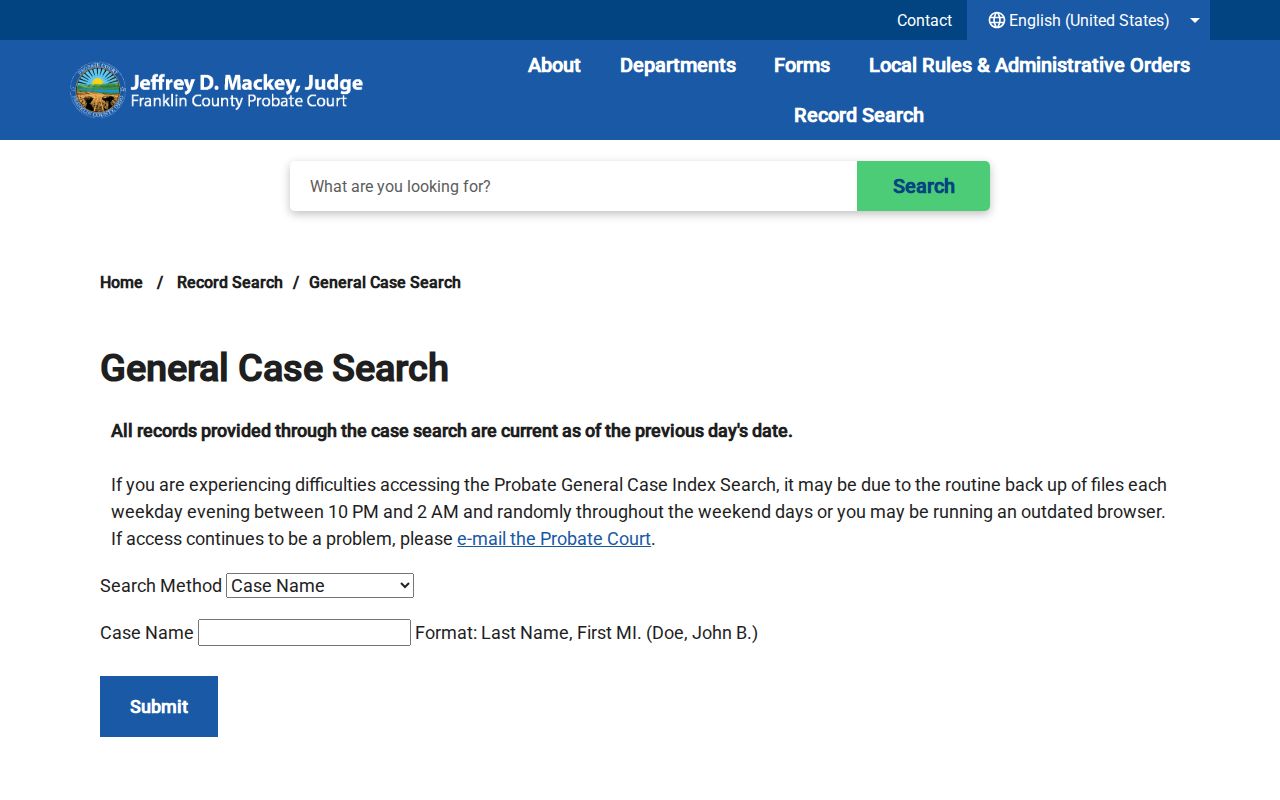 Jackson Township resident lookup Probate general case search